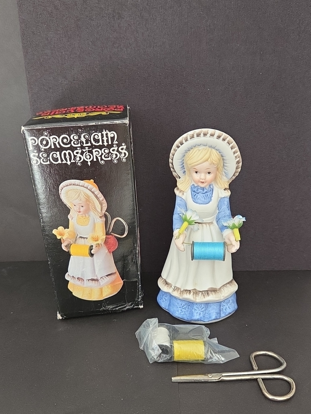 Porcelain Seamstress" Ceramic Figurine Sewing Caddy (Model #2132)